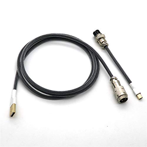 Angitu Double Sleeved Cable Mini 5P Cable With GX16 Aviation Plug for Mechanical Keyboard Cable (1.5m + 10cm, Black + Clear)