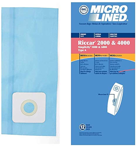 DVCMicro-Lined Paper Replacement Bags Style A Fit Riccar 2000/4000 and Simplicity 5000/6000 Series - 12 Bags