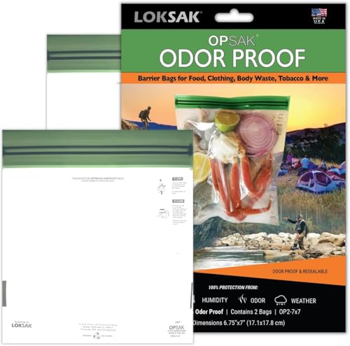 LOKSAK - OPSAK Odorproof Dry Bags for Backpacking, Hiking and Storage- Resealable Reusable and Recyclable Storage Bags (2 Pack 7 in x 7 in)
