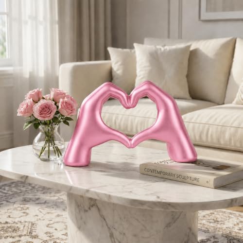 Escultura de manos en forma de corazón rosado perlado miniatura 5