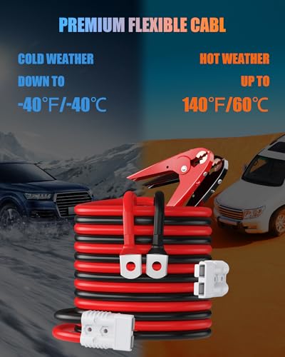 Image of NOONE Heavy Duty Jumper Cables for Diesel Trucks - 1 Gauge 25 Feet extra long Booster Battery Cables with Permanent Installation kit and Quick Connect Plug for Car, SUV