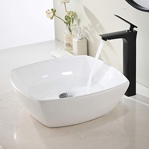 VALISY Modern 16 x 16 Inch Porcelain Ceramic Countertop Small Square Bowl White Bathroom Vessel Sink, Bath Cabinet Vanity Lavatory RV Hand Wash Above Counter Top Basin Sinks - Thumbnail 2