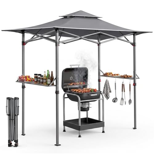 Sekey Faltbar Grillpavillon Winterfest Wetterfest Tragbar & Sekundenschnell Aufbaubar mit UV-Schutz 50+ Grill Pavillon Pop-Up Grillüberdachung Outdoor für Garten BBQ Camping Grau