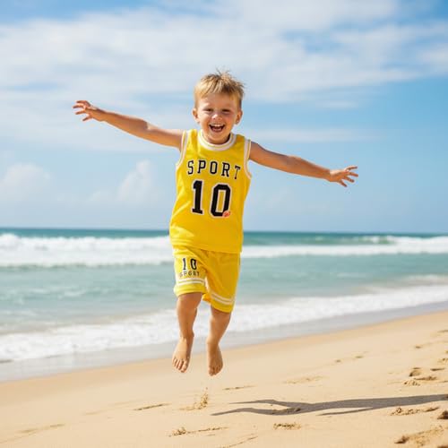 Image of Volunboy Kids Sports Shorts Sets Boys Jerseys Tracksuit 2 Piece Basketball Performance Tank Top and Mesh Shorts Set
