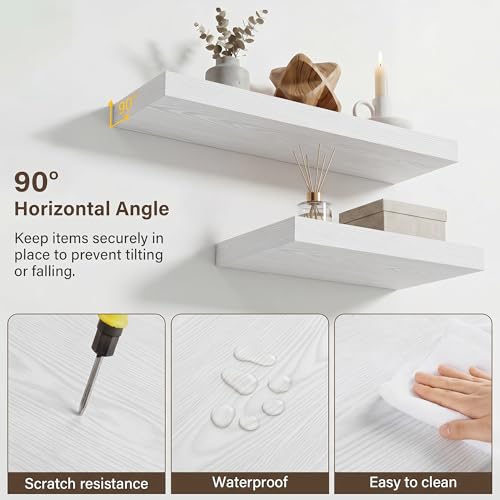 Image of Acovy 40in Long Floating Shelves for Wall Set of 2, Wood Wall Shelves for Bathroom Bedroom Kitchen Living Room Laundry Room, Modern Floating Shelf for Home Decor