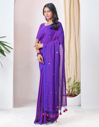 Image of SIRIL Women's Cotton Linen Sequence Saree With Unstitched Blouse Piece