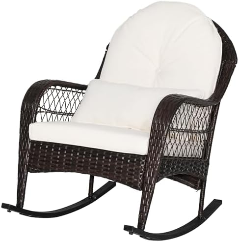 MEDIMALL Outdoor Wicker Rocking Chair, Patio Rattan Rocker w/Lumb...