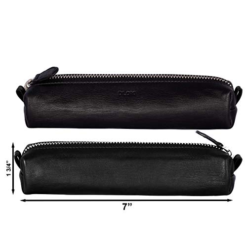 Image of DiLoro Leather Zippered Fountain Ballpoint Rollerball Pens and Pencils Case Holder Pouch Genuine Full Grain Soft Nappa Leather (Black)