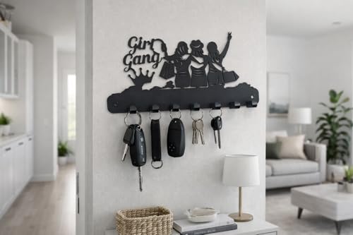 Image of Metal Key Holder Wall Mount - 7 Hooks |Decorative Key Rack & Organizer, Sturdy Hanger for Keys | Stylish Metal Wall Decor Key Hanger for Entryway, Kitchen, Hallway & Room Decor, Gift