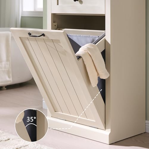 Image of IFGET Tilt Out Trash Can Cabinet, Trash Cabinet w /Drawer, Cream