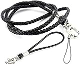 Handmade Braided Lanyards PU Leather Necklace Wrist Hand Straps Premium Quality Neck Lanyards keychain (1 long and 1 short) For Camera & Cell Phone& ID Badge Holder (Black)