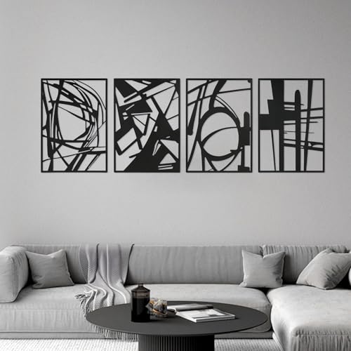 COM4SPORT 4 Pieces Black Abstract Metal Wall Art, Modern Minimali...