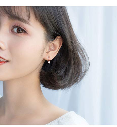 Mini Love Heart Dangle Small Hoop Earrings For Women Teen Girls S925 Sterling Silver Cartilage Small Tiny Cute Sleeper Dainty Huggie Hoops Jewelry Birthday Gifts For Mother Best Friend 14K Rose Gold Plated #TOP1