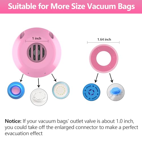 Image of Electric Pump for Vacuum Storage Bags, Travel Vacuum Pump for Various Vacuum Seal Bags Portable Vacpack Air Pump for Compression Clothing Blanket Luggage Pink (Storage Bag Not Included)