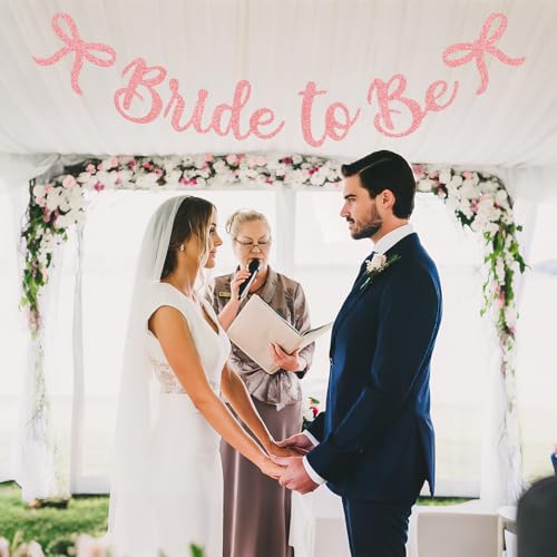 Image of Bride to Be Banner, Rose Gold Bride to Be Bow Glitter Bachelorette Banner