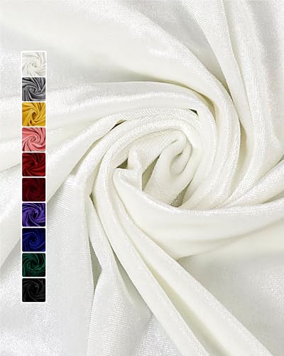 Image of HOTGODEN White Stretch Velvet Fabric by The Yard: 63 inch Wide 2 Yards 95% Polyester 5% Spandex Velvet Fabric for DIY Sewing, Upholstery, Apparel, Costume, Craft