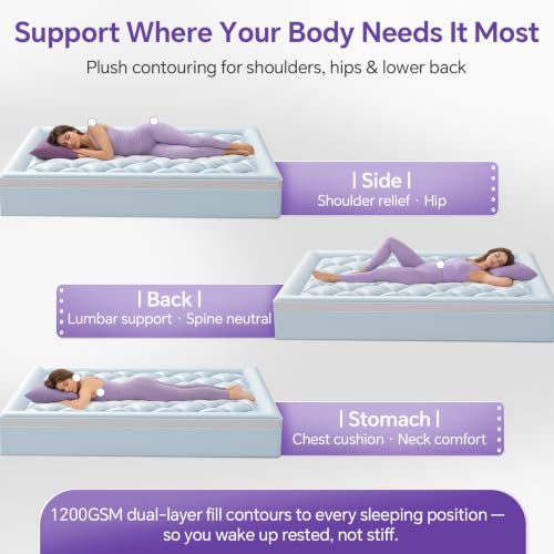 Image of ChiXpace Full Mattress Topper, Viscose Derived from Bamboo, Soft Pillow Top | Cushioned Support, Breathable Mesh Sides, Memory Foam Blend Fill, Softens Firm Beds, Refreshes Old Beds, Guest Rooms, Rentals