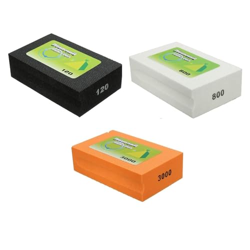 MACHSWON Juego de 3 bloques de lijado de diamante para pulir a mano, grano 120 + grano 800 + molienda de grano 3000, almohadillas de mano galvanizadas para molienda de granito, mármol, vidrio