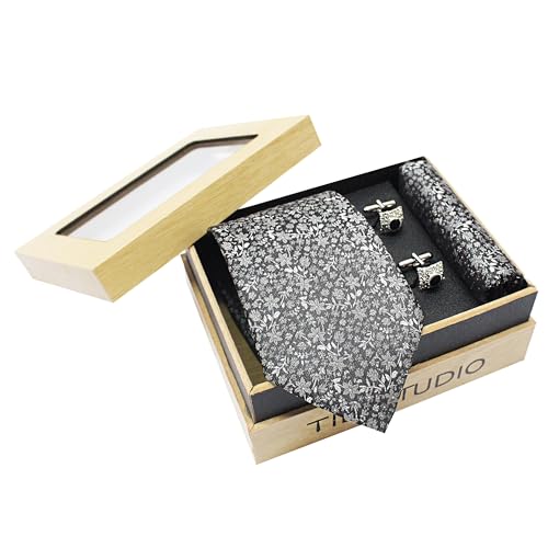Image of TIE STUDIO Men's Necktie Pocket Square & Cufflink Set | Standard | Jacquard Fabric | Superior Stitching |