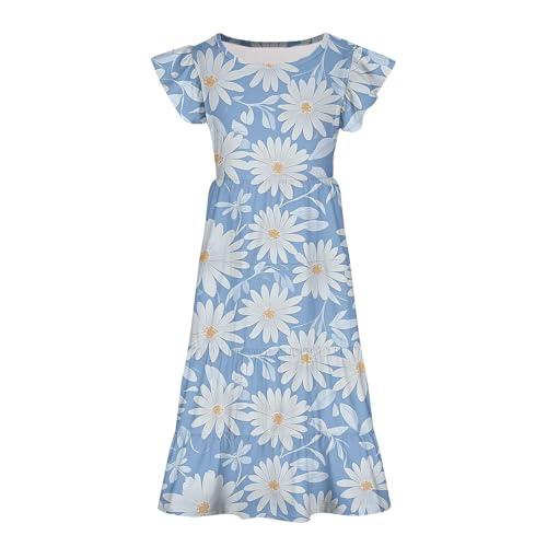 Girls Dresses Size 10-12 Cute Floral Printed Midi Dress Crew Neck Tiered Summer Sundress School Hiking3