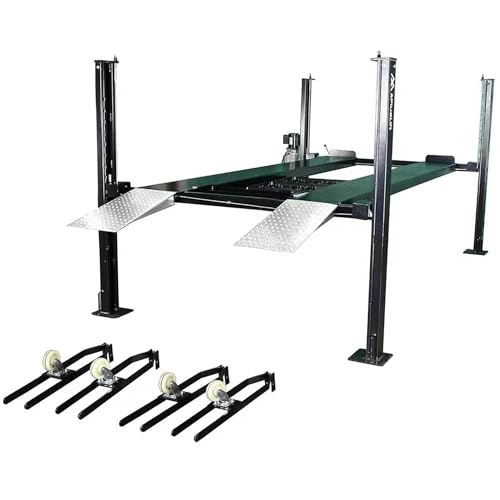 APlusLift HW-8SXLT 8000LB Extra Tall Extra Long Extra Wide 4-Post Portable Storage Service Car Lift with Aluminum Ramps / 36 Months Part Replacement