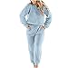 DOPN Pigiama invernale caldo in pile da donna, con scollo rotondo, felpa Fuzzy pigiama in tinta unita, pantaloni lunghi per il tempo libero, Blu, S