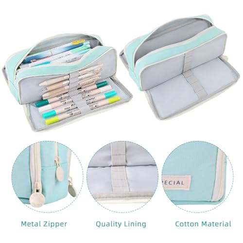 Image of iSuperb Large Pencil Case 3 Compartments Pencil Pouch Big Capacity Pencil Bag for Kids Teen Girls Boys Student School Supplies Oxford Organizer Pen Bag Cosmetic Makeup Pouch