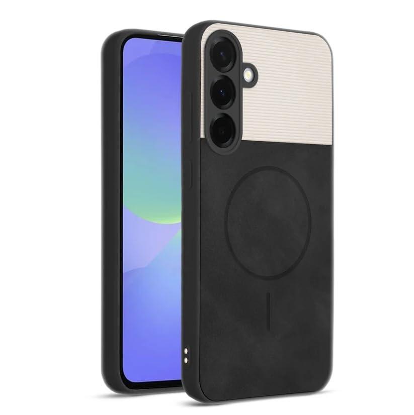 Image of Bintage CASE Mac Safe Design Hard Light Weight Back Case | Soft Border Camera Protect | Dual PU Leather Finish Back Cover Compatible for Samsung Galaxy A36 5G - White & Black