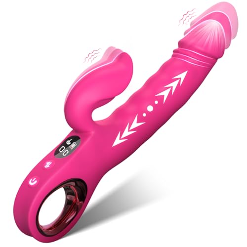 Vibrator Thrusting Dildo with LCD Display - Sex Toy G Spot Clitoral Vibrators 7 Vibration 7 Thrust Mode, Rabbit Vibrator Adult Sex Toys for Women Couple (Rose)