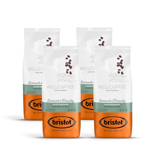 Bristot: Caffè Macinato Decerato Wellcoffee con Ridotta Acidità e Facilmente Digeribile. Con Note Di Tamarindo, Melassa, Caramello - 4 confezione da 200gr (800gr)