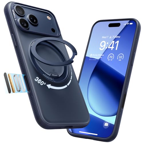 TORRAS 360 Rotatable Stand for iPhone 17 Pro Max Case, Compatible with Magsafe, Mil-Grade Protection, Slim Ergonomic Grip, Camera Control, Ostand O3 Fitness 6.9'', Deep Blue