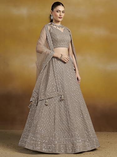 Image of Zeel Clothing Women's Sequins Thread Embroidered Georgette Lehenga Choli With Dupatta (5124-Women-Lehenga-Choli-New; Free size)