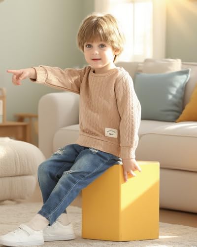 Image of NZRVAWS Toddler Baby Boy Clothes Pullover Sweater Ripped Jean Sweatsuit Little Boy Outfit Fall Winter Clothing Set 6M-7T