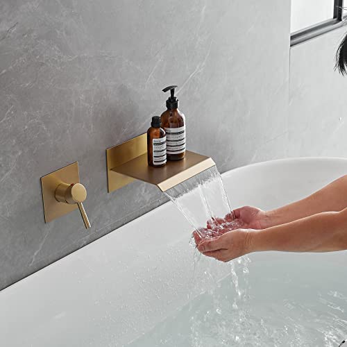 Bwe 3006-BG Wall Mount Bathtub Faucet Brushed Gold Single Handle Modern Bathroom Sink Faucet thumb #5