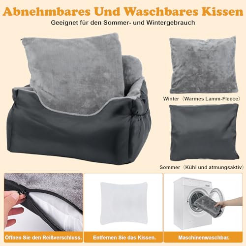 Hunde Autositz Extra Stabil für Kleine Hunde (unter 12kg) mit Sicherheitsgurt,Wasserdichter Autositz Hund für Rück- und Vordersitz,Hundesitz Auto mit Abnehmbares Hundekissen Waschbar,Seitliche Taschen