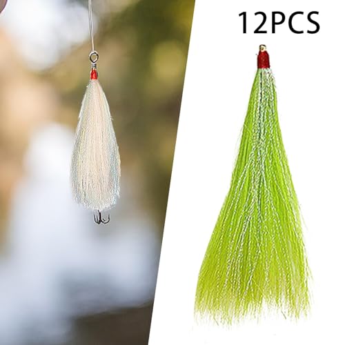 MagiDeal 12 Stück Angel-Bucktail-Teaser, Angelköder, tragbares, handgefertigtes Zubehör, Angelgerät, Salzwasserstecker für das Angeln im Freien, Grün