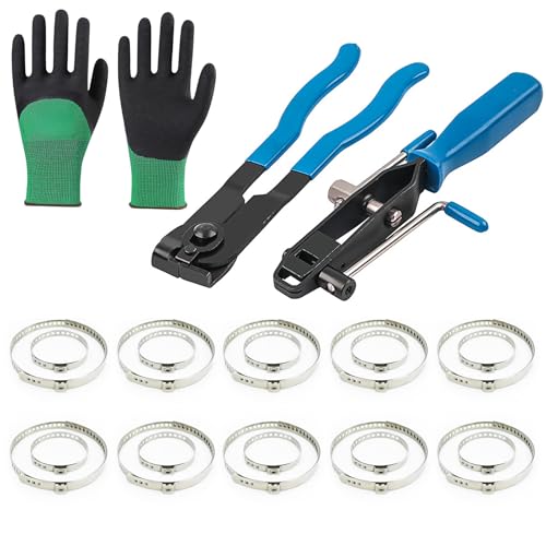 24Pcs CV Boot Clamp Tool Set with Blue-Grip Crimping Pliers & 20 Adjustable Clips, Heavy-Duty Hose Clamp Pliers Kit for Car/SUV CV Joint Quick Repair, Includes Foam Gloves & Stainless Steel Bands