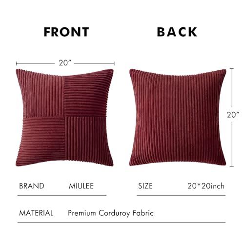 Image of MIULEE Burgundy Decorative Throw Pillow Covers for Couch 20x20 Inch | 2 Pack, Boho Farmhouse Pillow Covers, Soft Cross Corduroy Patchwork Textured Cushion Cases For Bed Sofa