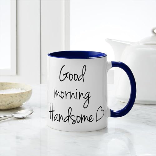 Taza de cerámica 11 oz blanca con interior azul miniatura 6