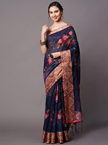 Image of AKHILAM Women's Ikat Linen Saree With Blouse Piece