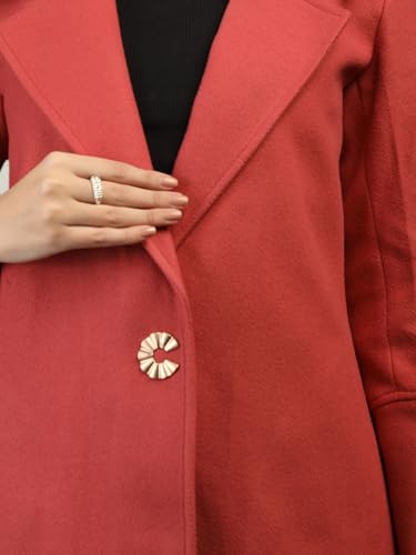 Image of CHKOKKO Women Chic Winter Coat Single Breasted | Knee Length Design with Buttoned Closure and Practical Front Side Pockets for Stylish and Comfortable Wear