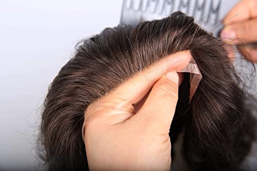Llwear Toupee For Men Hair System For Men 8X10 Inches Thin Skin Pu With 1.5 Inches Lace Frontal Base European Real Human Hair Natural Wave Men's Hairpieces Replacement System,#2(Dark Brown) #TOP4