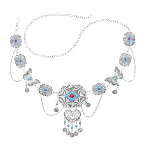 Imitation Turquoise Body Chain Coin Tassel Hollow Belly Dance Chain2