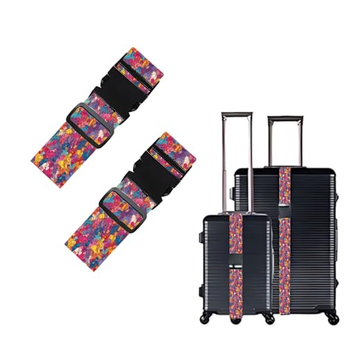 Image of 2 Pack Luggage Straps for Suitcases, Adjustable Travel Belt with Buckle, 2 inch Wide Heavy Duty Suitcase Straps for Summer Vacations, Graduation Trips, Vibrant Graffiti Collage Pattern, Multi