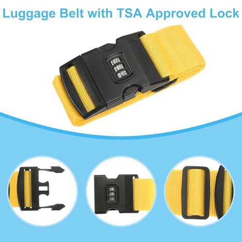 Image of PATIKIL Luggage Straps, 4 Pack Suitcase Straps Adjustable Luggage Belts Strap with Combination Lock for Luggage Suitcases Travel, Yellow