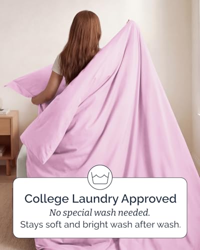 Image of Duvet Cover Twin /Twin XL Size Set - Extra Soft Twin /Twin XL Duvet Cover 68 inch x 90 inch with 1 Pillow Sham for Women, Men, Kids & Teens - Comfy, Easy-Care & Fade Free w / Zipper Closures & Ties (Light Pink)