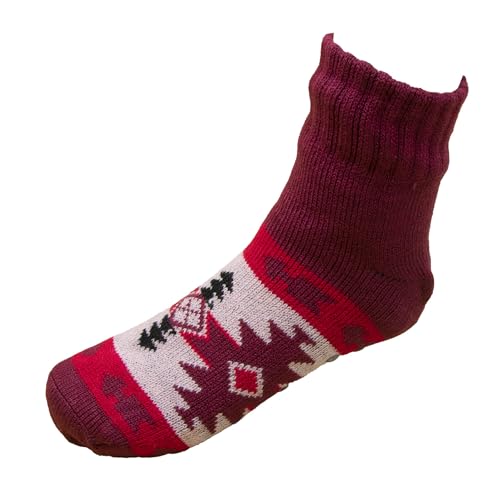 Southwest Sky Women's Sherpa Slipper Socks with Grips in Burgundy, Size 9-112