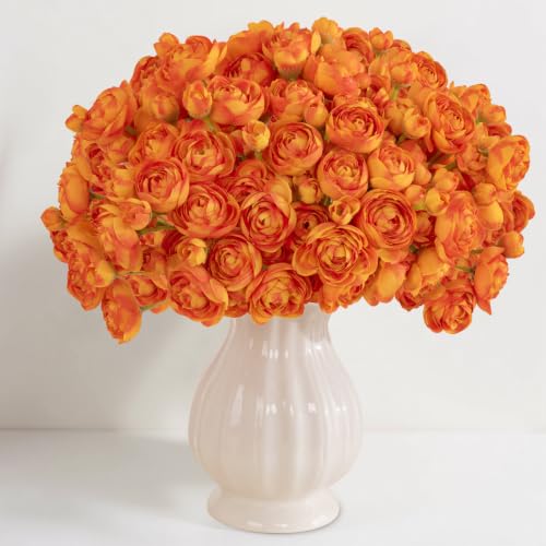 U'Artlines Mini Ranunculus Artificial Flowers Bouquet 20 PCS Citrus Orange - image 6