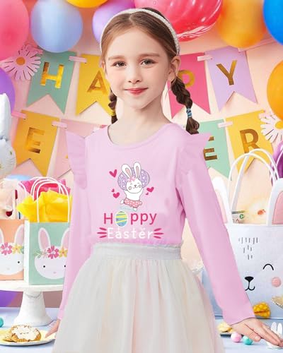 Tkria Toddler Girls Happy Easter T-Shirt Bunny Eggs Ruffle Long Sleeve Shirt Kids Tee Top 2-7T2