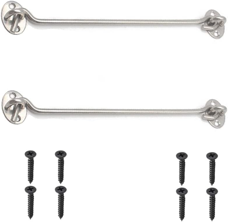 2 Pcs 8" Silver Privacy Hook and Eye Latch Easy Lock for Barn Door, Gate, Window